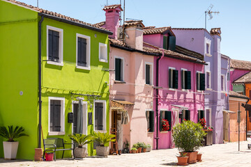 Burano, Buran, Colorful Houses, Venetian, Island, Colorful, House, Colorful, Colors, Green, Pink, Purple, Window, Shutter, Downtown, Building, Home, Architecture, Historic, Old, Built Structure, Famou - obrazy, fototapety, plakaty