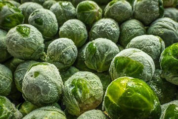 frozen brussels sprouts background closeup