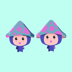 Twin mushroom characters in flat design