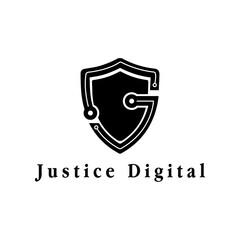 Shield Digital, letter J Logo design vector template. Judge Lawyer Attorney Advocate Legal Logotype concept icon.