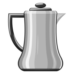 A kettle for a hot drink. Shaped roomy casing. Coffee pot, tea utensils, cocoa, hot water. Kitchen utensils. Mockup , coloring. Vector, Flat, Cartoon, Gray, isolated