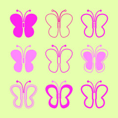 Set of butterfly in line art style