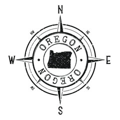 Oregon, USA Stamp Map Compass Adventure. Illustration Travel Country Symbol. Seal Expedition Wind Rose Icon.