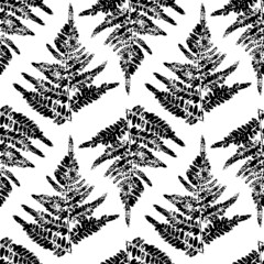 Seamless pattern with fern leaves paint prints isolated on white background 11