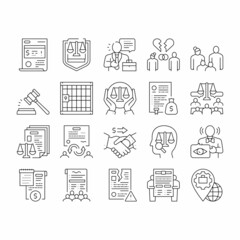 Fototapeta na wymiar Law Justice Dictionary Collection Icons Set Vector .