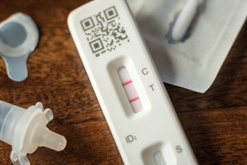 Positive Covid 19 SARS CoV 2 antigen test kit for self testing in England UK © Jevanto Protography