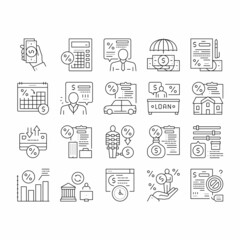 Loan Financial Credit Collection Icons Set Vector .