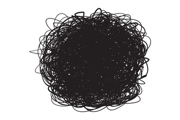 Tangled circle pattern on white. Monochrome intricate texture. Chaotic lines. Background with chaos stripes and waves. Print for polygraphy, shirts, banners and textiles. Black and white illustration