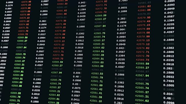 Numbers running on screen. Data analysis. Computer science. Economics and finance
