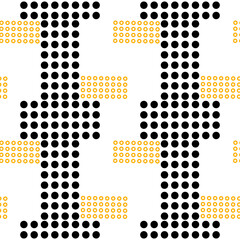 Seamless abstract geometric pattern. Yellow, black, white. Dots, circles, rings. Vector illustration. Concept texture. Design for textile fabrics, wrapping paper, background, wallpaper, cover.