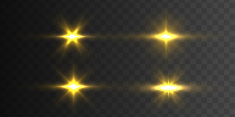 yellow light star, sun rays, golden sparks sparkle