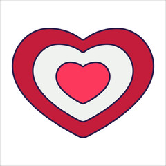 Retro Valentine Day icon heart. Love symbols in the fashionable pop line art style. The figure of a heart in soft pink, red and coral color. Vector illustration isolated on white.