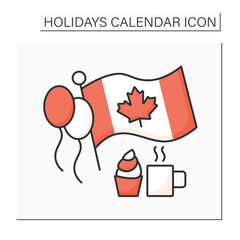 Canada day color icon. July 1. Canada independence. Traditional fireworks, parades, and parties. Flag with maple leaf emblem. Holidays calendar concept. Isolated vector illustration