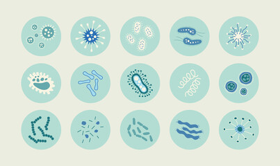 Set icon of different Bundle of infectious microorganisms isolated. Cartoon collection of infectious germs, protests, microbes. A bunch of diseases that cause bacteria, viruses. Isolated flat.