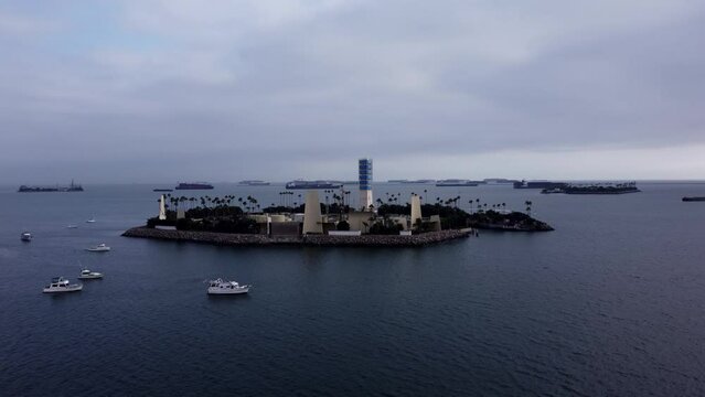 A beautiful aerial drone shot, drone circulating Thums Island in Long Beach, California.