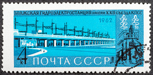 USSR - CIRCA 1962: A stamp printed in the USSR, shows Volga, Hydroelectric Power Station, circa 1962