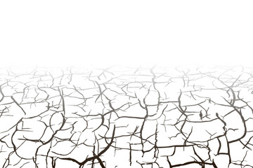 Dry white soil with black cracks wasteland landscape . Drought ground texture. Desert land or broken clay surface. Grunge contour background. Dead earth, hot climate.
