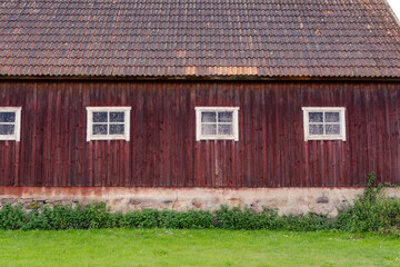 exterior of a wooden barn sweden
