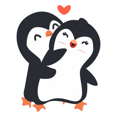 Penguins Couple hug with heart