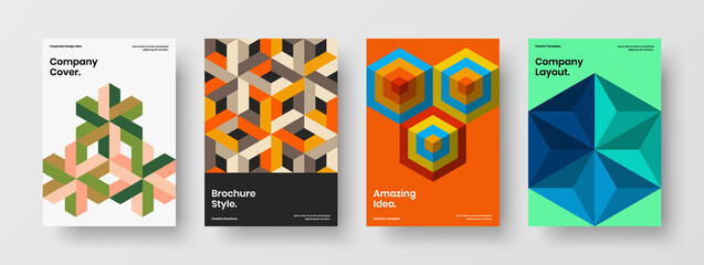 Fototapeta premium Abstract annual report design vector illustration composition. Trendy geometric pattern flyer concept set.