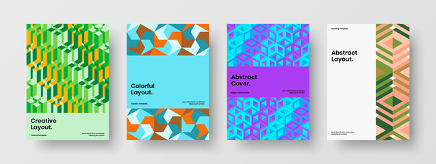 Premium geometric tiles booklet illustration composition. Amazing brochure design vector concept set.