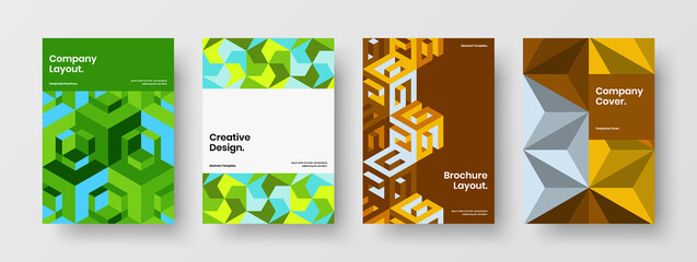 Fototapeta premium Modern brochure vector design illustration set. Colorful mosaic shapes pamphlet layout collection.