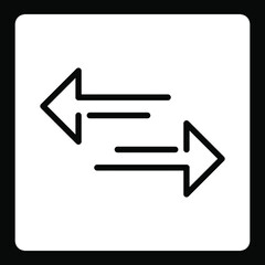 Transfer arrows icon. Data transfer vector icon. Arrow exchange icon. Arrow left and right symbol. Vector illustration on square isolated on black background
