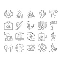 Disability Technology Collection Icons Set Vector .