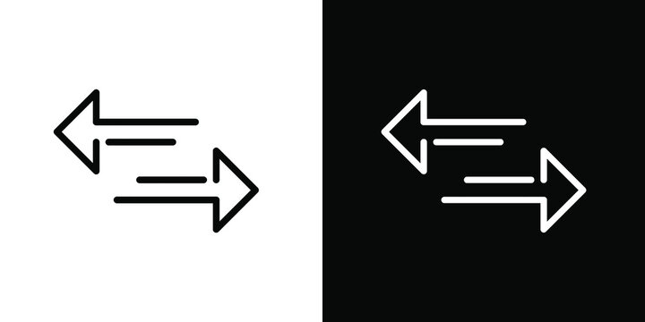 Transfer arrows icon. Data transfer vector icon. Arrow exchange icon. Arrow left and right symbol. Vector illustration on white and black background