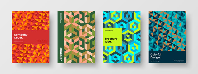 Fototapeta na wymiar Bright geometric tiles company identity concept set. Amazing banner A4 design vector illustration collection.