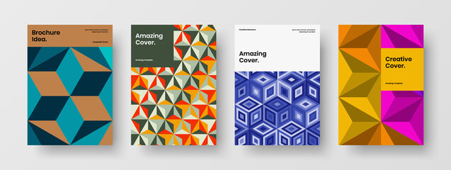 Original flyer design vector illustration bundle. Minimalistic mosaic pattern cover layout collection.