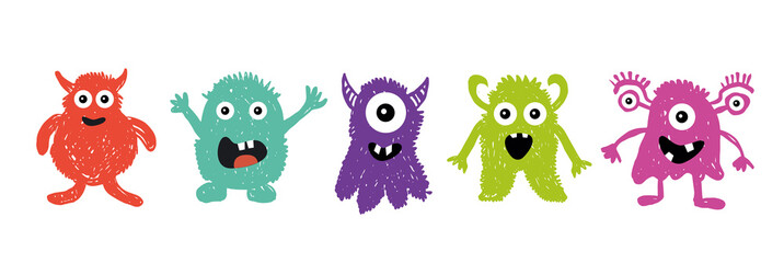 Fototapeta premium Monster set, hand drawn illustration.