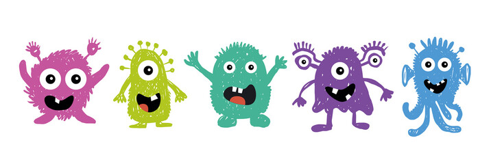 Naklejka premium Monster set, hand drawn illustration.