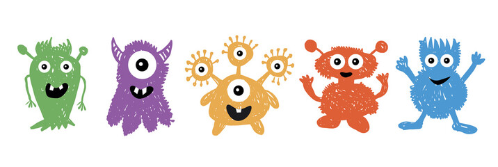 Monster set, hand drawn illustration.