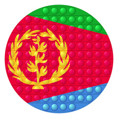 Glass light ball with flag of Eritrea. Round sphere, template icon. Eritrean national symbol. Glossy realistic ball, 3D vector illustration. Trendy antistress game pop it, simple dimple. Big bubble