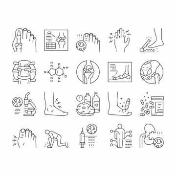 Gout Health Disease Collection Icons Set Vector .
