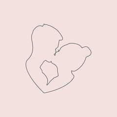Vector art of kissing couple in modern linear style isolated on pink background, illustration for valentine's day art, logo or to be used on websites.