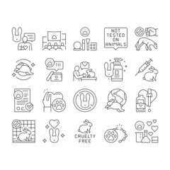Cruelty Free Animals Collection Icons Set Vector .