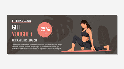Vector gift voucher design with lines and place for image. Universal flyer template for advertising sports nutrition.