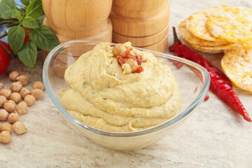 Natural organic chickpea hummus with olive oil