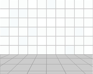 White ceramic tile wall and floor. 3D illustration