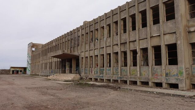 View of former hospital in the Golan Heights in Israel, destroyed during the 1967 6 Day War
