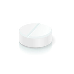 Realistic medical round pill isolated on a white background