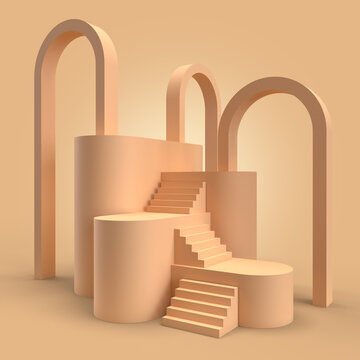 Scene with peach minimal podiums 3D illustration