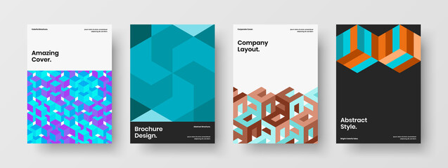 Fresh book cover vector design illustration set. Minimalistic geometric shapes postcard template bundle.
