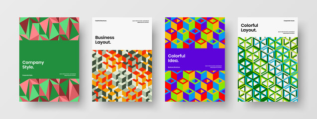Obraz premium Modern geometric hexagons corporate brochure layout bundle. Simple handbill vector design illustration composition.