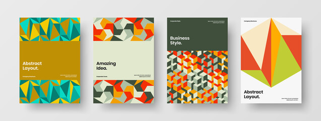 Fresh book cover A4 vector design concept composition. Colorful mosaic pattern company identity template collection.
