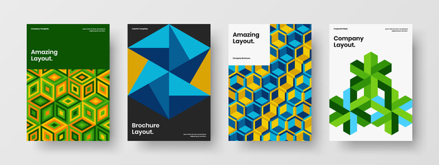 Fototapeta premium Fresh magazine cover vector design layout composition. Trendy geometric shapes leaflet concept bundle.