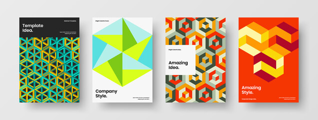 Fototapeta premium Original geometric tiles handbill layout set. Vivid poster vector design concept collection.