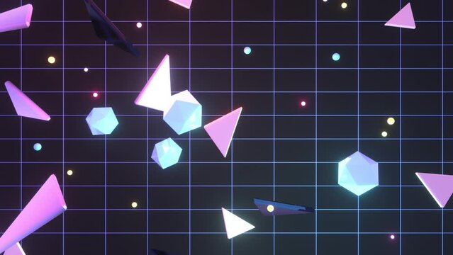 Looped glowing triangles on grid lines animation.
